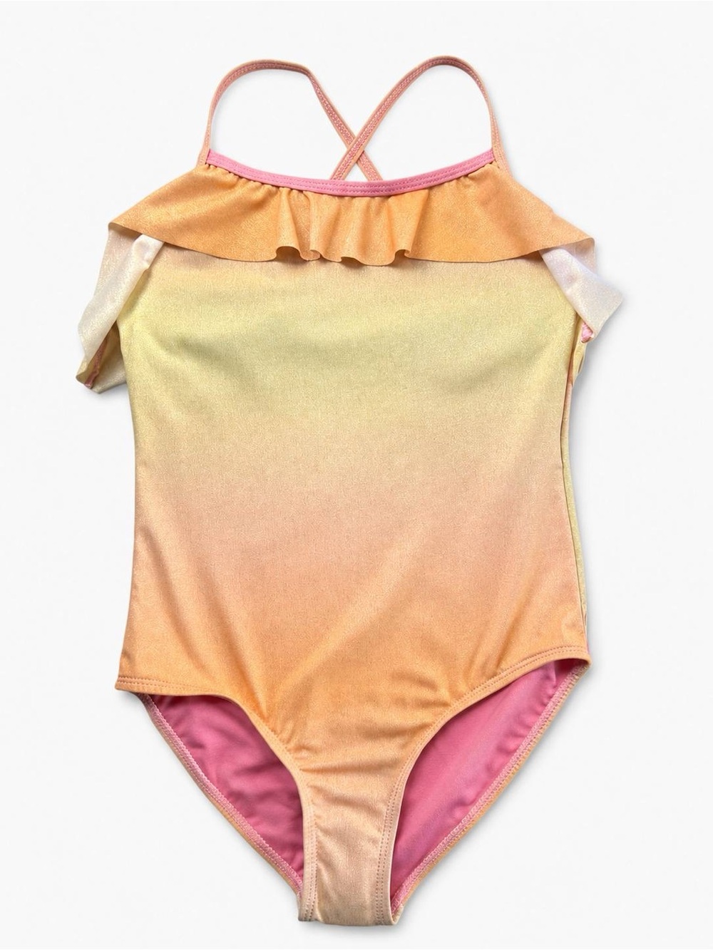 Angel Beach Girls' Pink Ombre Ruffle One Piece Swimsuit & Sarong Set Size 10